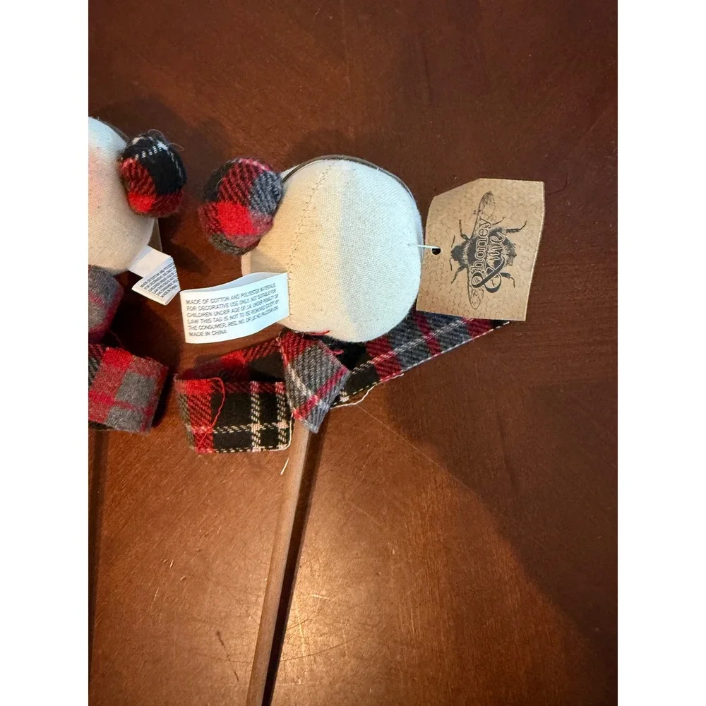 Honey and Me Primitive Snowman Head Floral Picks Set 3 Buffalo Plaid Decor read